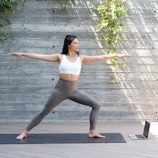 a woman doing yoga