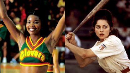 a collage of the best sports movies of all time include bring it on and a league of their own