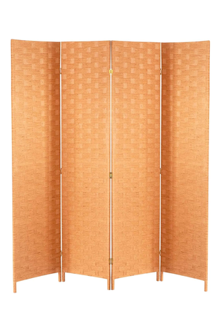 Wood Mesh Woven Design 4 Panel Folding Wooden Screen Room Divider