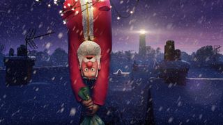 an animated santa claus hanging upside down in the movie that christmas