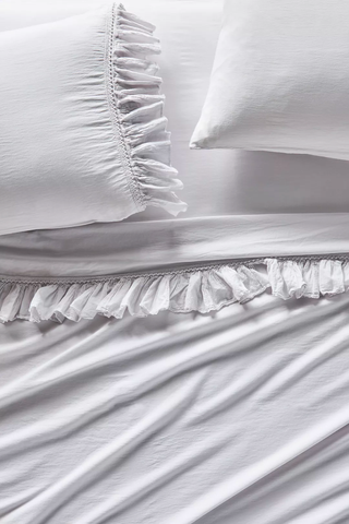 Anthropologie Labor Day Weekend Sale 2023 | Ruffled Organic Spa Sateen Sheet Set