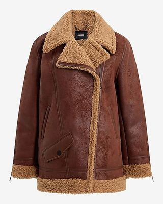 Express Faux Suede Sherpa Moto Jacket