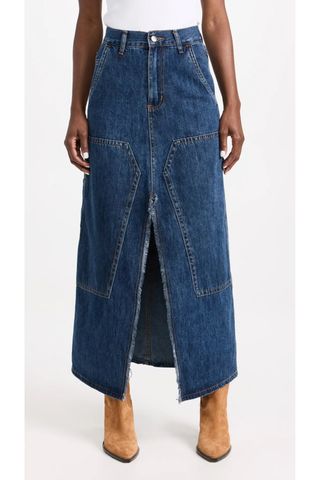 Moon River Front Slit Denim Midi Skirt