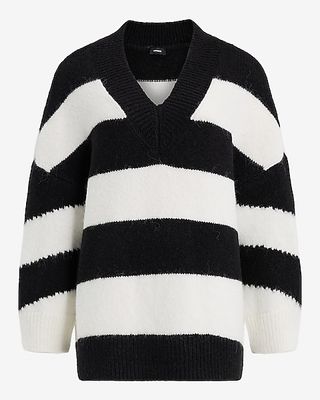 Express Striped V-Neck Oversized Sweater