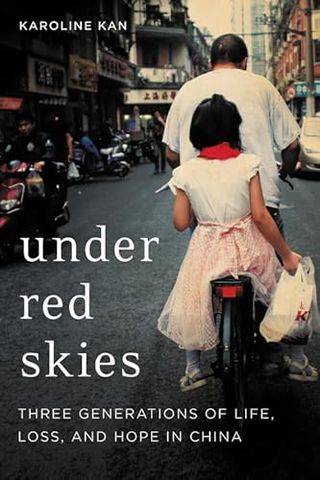 under red skies book cover of a little girl on the back of a motorbike