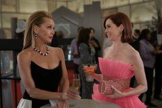 Vanessa Williams as Roselyn Joshi and Carrie Preston as Elsbeth Tascioni, speaking at a black-tie gala, in 'Elsbeth.'