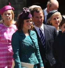 Members of the Royal Family standing in the sun outside Westminster Abbey including the Duchess of Kent, Princess Eugenie, Prince William, Princess Kate, Zara Tindall, Prince Harry