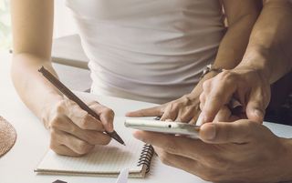 Young couple planning vacation trip