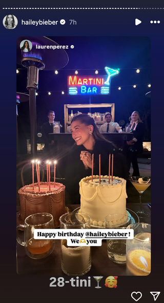 Hailey Bieber with two cakes on her 28th birthday.