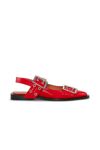 Red Color Trend 2023 | Ganni Red Wide Welt Buckle Ballerinas 