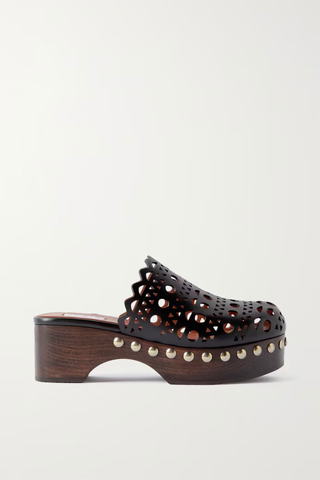 Best Clogs | ALAÏA 60 Studded Laser-Cut Leather Platform Clogs