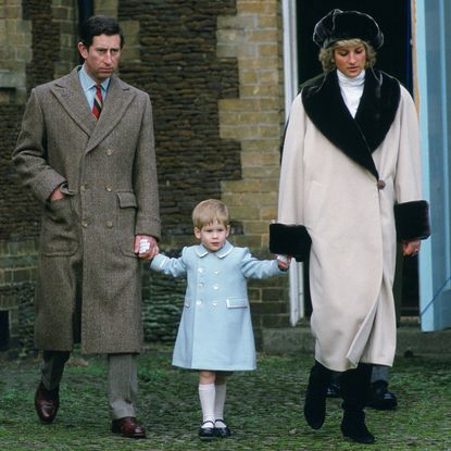 Prince Charles, Prince Harry, and Princess Diana at a photo call in Sandringham.