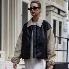 woman wearing leather jacket