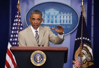 U.S. President Barack Obama makes a statement at the James Brady Press Briefing Room of the White House August 28, 2014 in Washington, DC. President Obama spoke on various topics including possible action against ISIL and immigration reform.