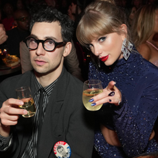 Jack Antonoff and Taylor Swift attend the 65th GRAMMY Awards at Crypto.com Arena on February 05, 2023 in Los Angeles, California