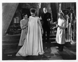 the bride tries on her dress in the movie the Bride of Frankenstein