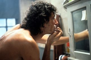 jeff golblum looking in the mirror in The Fly