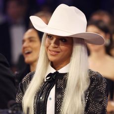 Beyonce wearing a cowboy hat while watching the 2024 Grammy Awards.