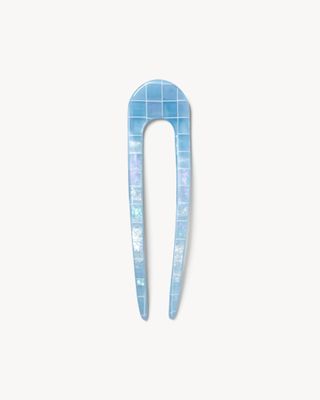 French Hair Pin in Blue Shell Checker