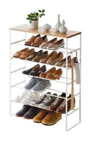 Yamazaki Home 6 Tier Wood Top Steel | Shoe Rack, One Size, White