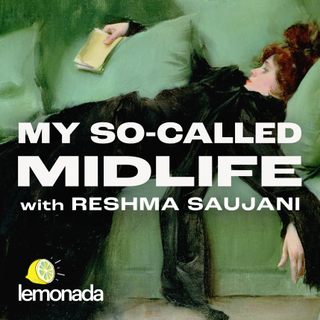 cover artwork for the podcast my so-called midlife featuring an impressionist painting of a woman laying on a sofa