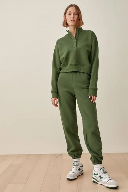 Reformation Marla Button Sweatshirt + Boyfriend Sweatpant