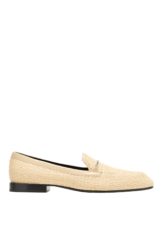 Raffia Metal-Strap Flat Loafers