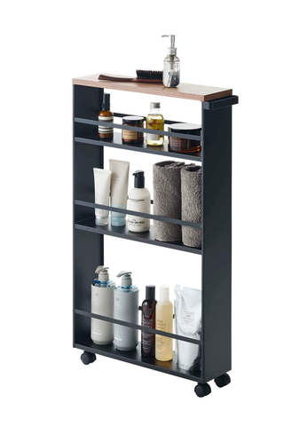 YAMAZAKI home Tower Rolling Slim Storage Cart With Handle Black