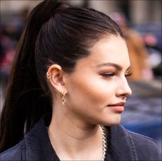 Thylane Blondeau, beauty detail, is seen outside Miu Miu, during Paris Fashion Week - Womenswear Fall/Winter 2020/2021 : Day Nine on March 03, 2020 in Paris, France. 