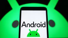 Android logo on phone in front of Android figure