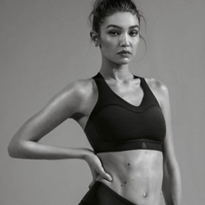 Shoulder, Undergarment, Brassiere, Arm, Abdomen, Beauty, Black-and-white, Standing, Sports bra, Stomach, 