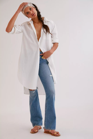 Anthropologie Labor Day Weekend Sale 2023 | Maeve Maxi Tunic Poplin Buttondown (Was $120) 