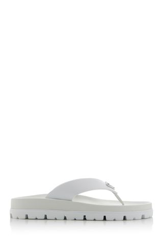 Prada white Leather Flip-Flop Sandals on white background