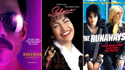 best musician biopics collage of movie posters including bohemian rhapsody selena and the runaways