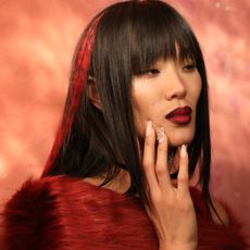 A model at first look backstage at the Kim Shui fashion show during the February 2023 New York Fashion Week at Capitale on February 12, 2023 in New York City