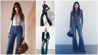 the winter 2025 flare and bootcut denim trend at Chloé, Sergio Hudson, Nili Lotan, Ganni Resort 2025