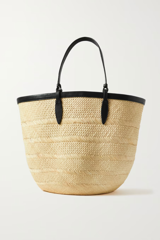 Best Woven Bags | Hunting Season Iraca Medium Leather-Trimmed Woven RaffiaTtote