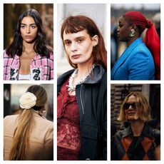 five women wearing different winter 2024 hair color trends