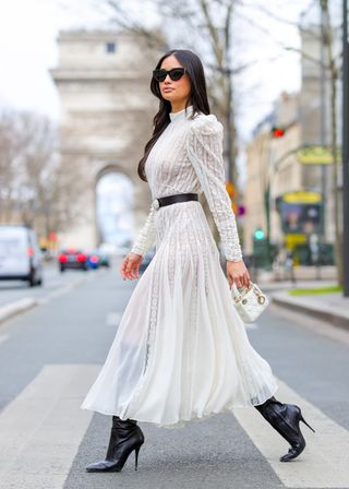 Kelsey Merritt is seen heading to The 'Zimmermann' show during Paris Fashion Week on March 06, 2023 in Paris