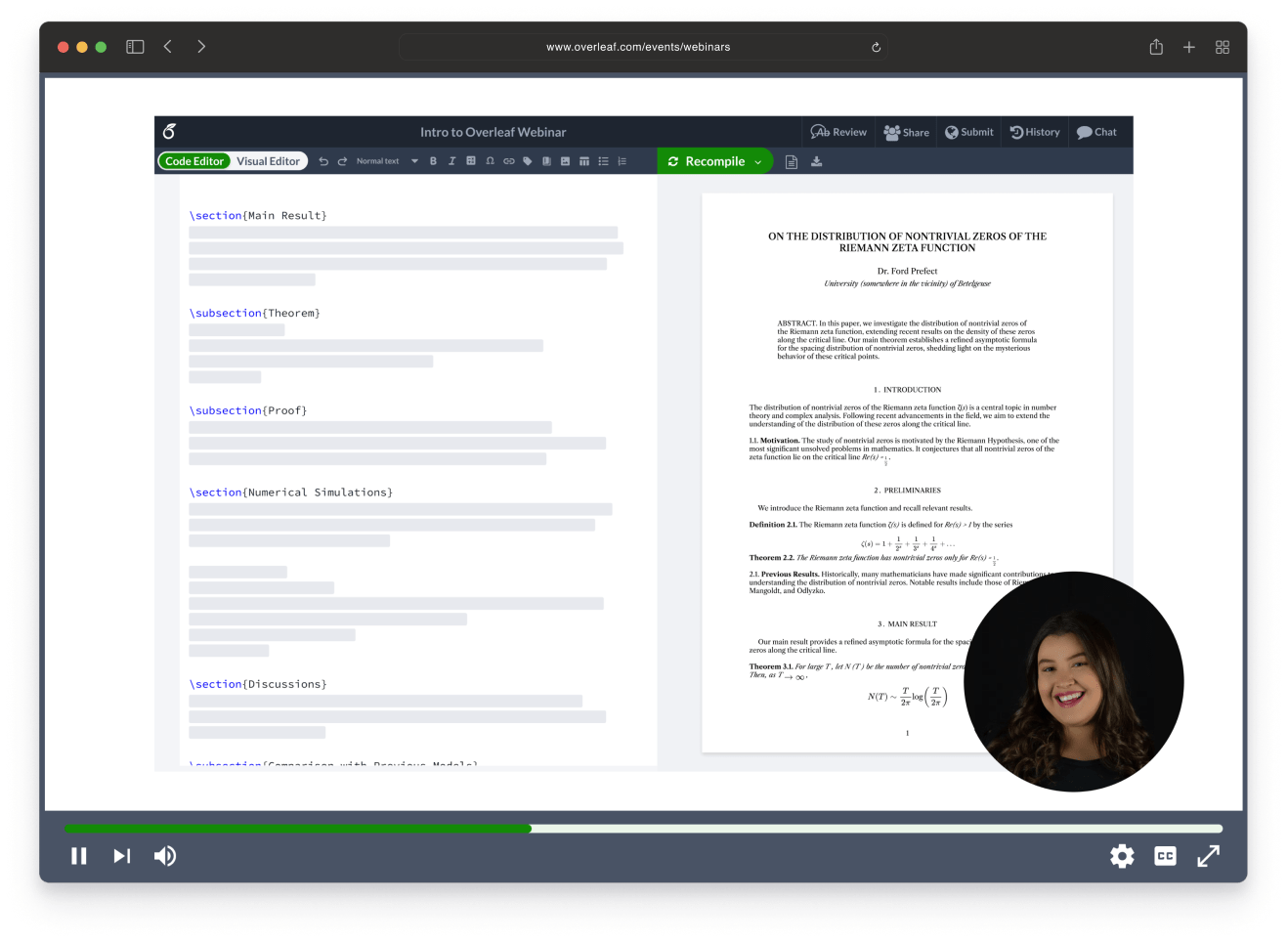 An example of an Overleaf support webinar