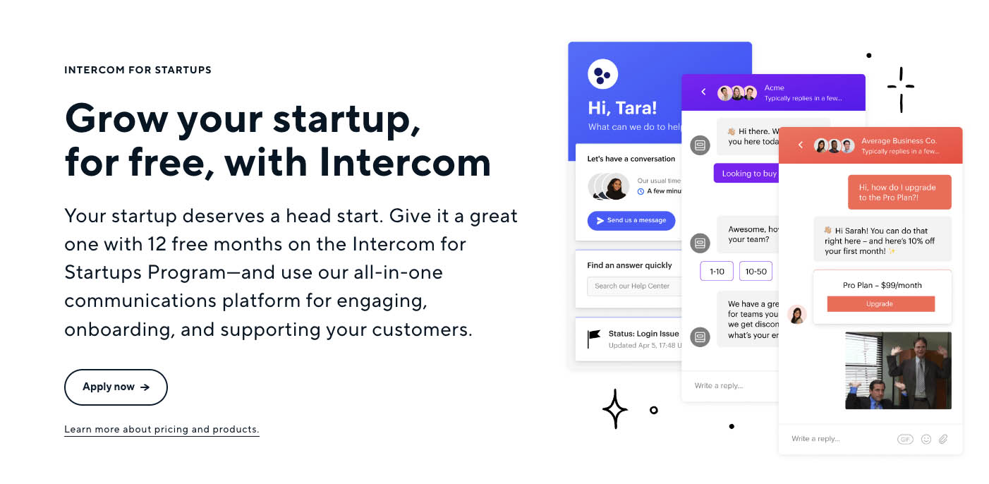 Intercom for startups pricing