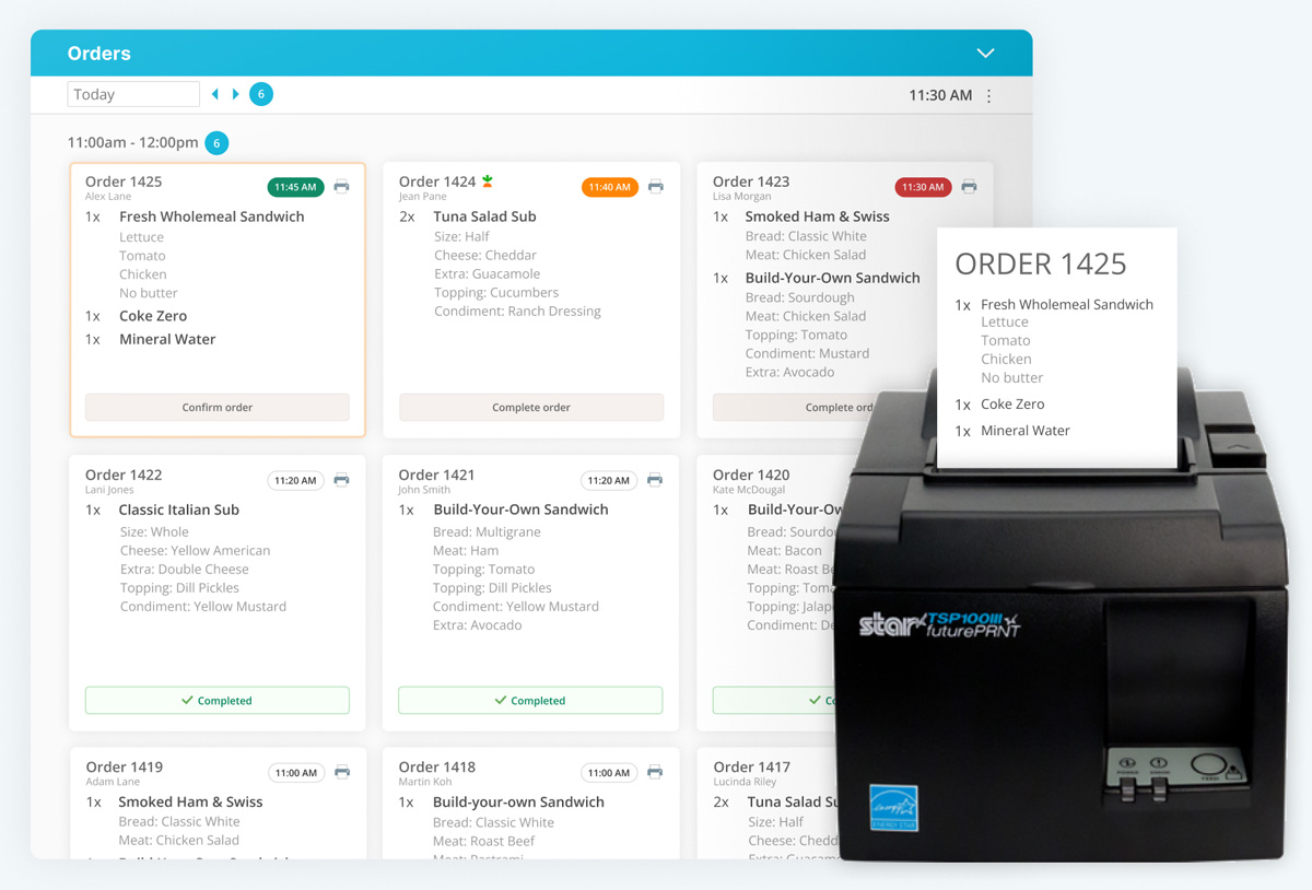 FoodStorm UI and Kitchen Display System printer