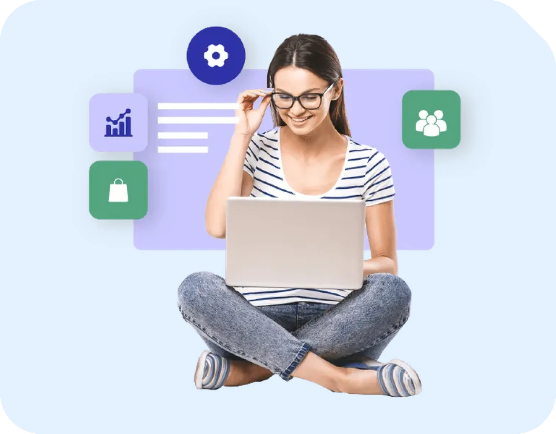 a woman sitting on the floor using a laptop