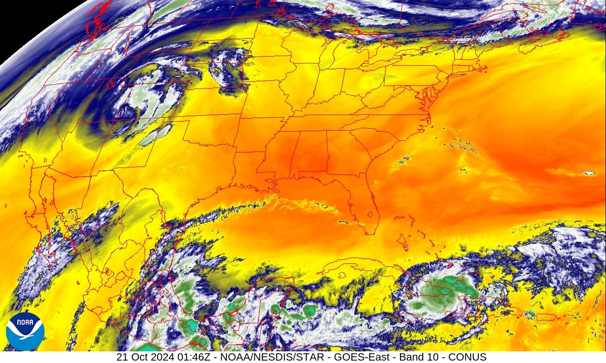 Band 10 - 7.3 µm - Lower-level Water Vapor - IR - 21 Oct 2024 - 0146 UTC