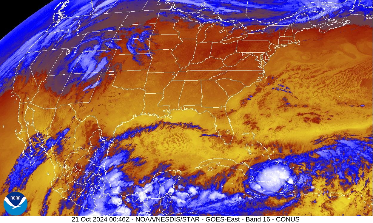 Band 16 - 13.3 µm - CO₂ Longwave - IR - 21 Oct 2024 - 0046 UTC