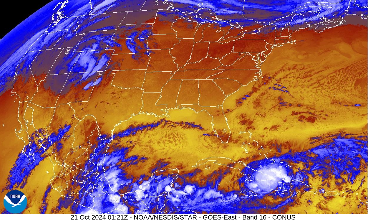 Band 16 - 13.3 µm - CO₂ Longwave - IR - 21 Oct 2024 - 0121 UTC