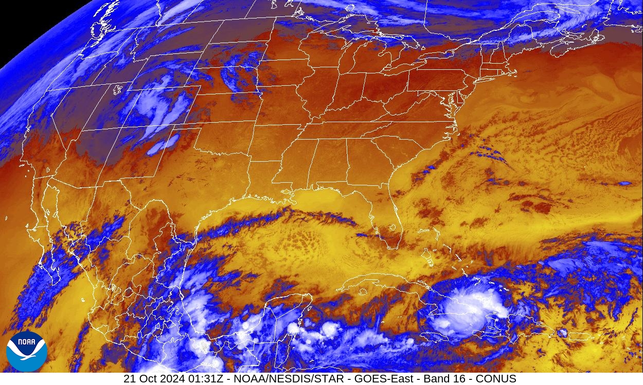 Band 16 - 13.3 µm - CO₂ Longwave - IR - 21 Oct 2024 - 0131 UTC