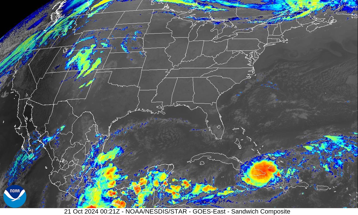 Sandwich - Blend combines IR band 13 with visual band 3 - 21 Oct 2024 - 0021 UTC