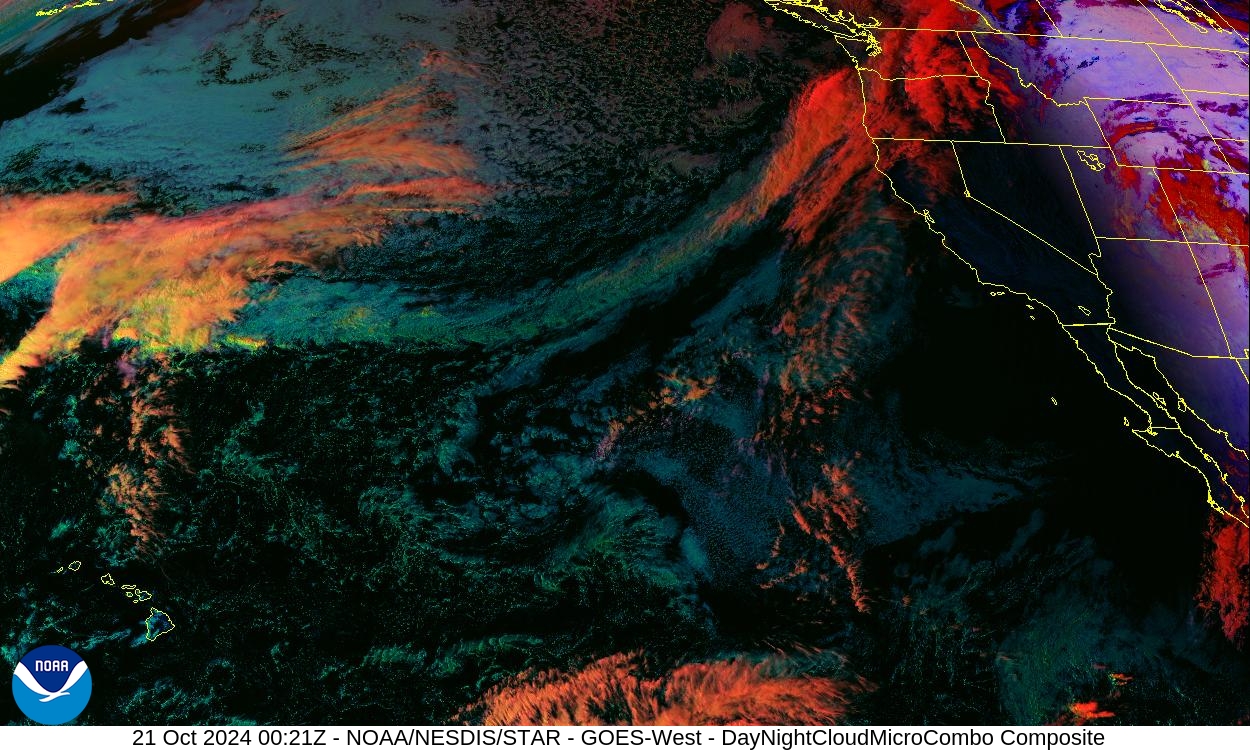 Day Cloud Phase / Night Microphysics - Day: show cloud-top phase; Night: distinguish clouds / fog - 21 Oct 2024 - 0021 UTC