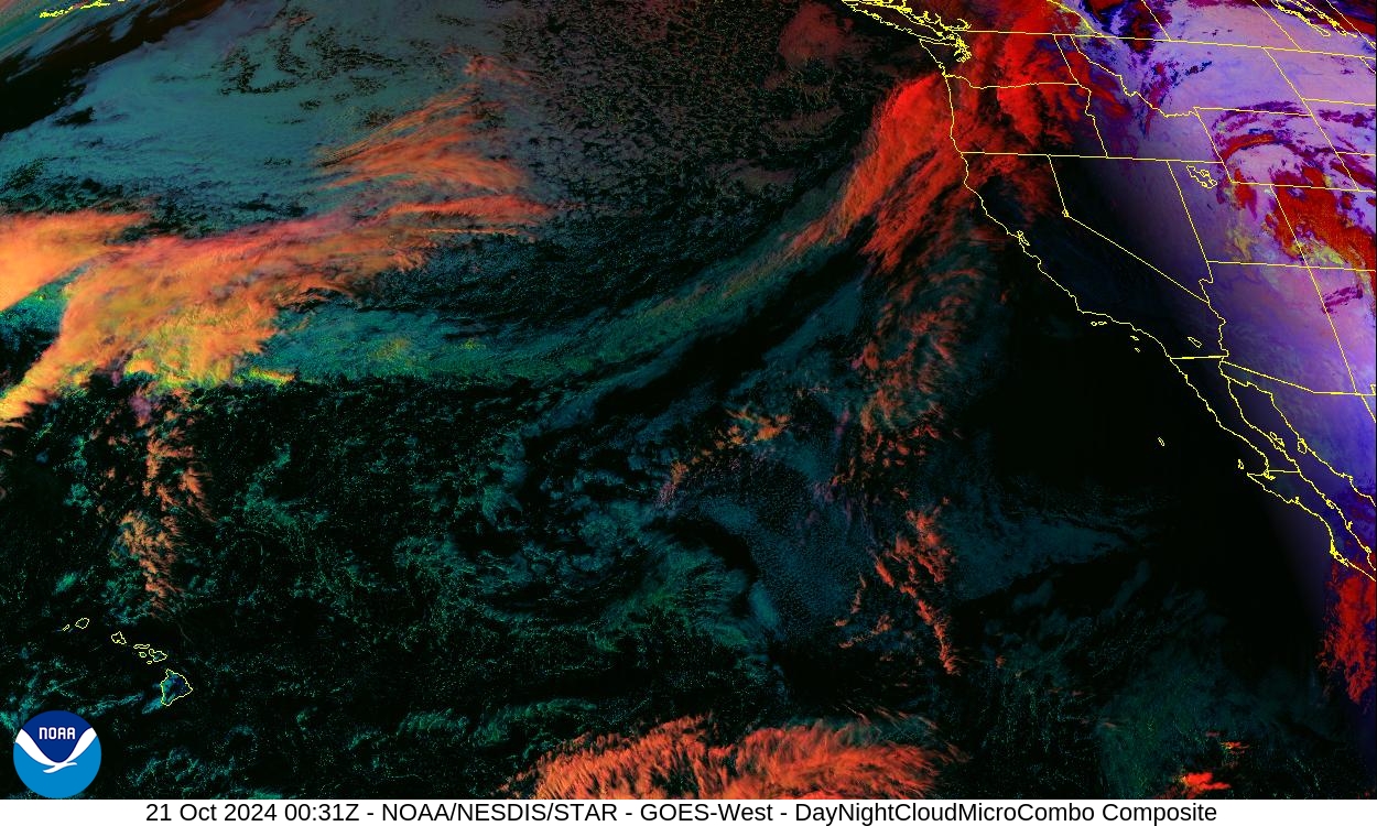 Day Cloud Phase / Night Microphysics - Day: show cloud-top phase; Night: distinguish clouds / fog - 21 Oct 2024 - 0031 UTC